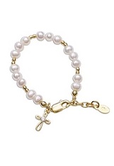 terrific itty-bitty gold plated pearls baptism bracelet for babies and children